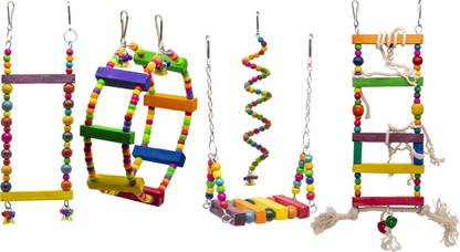 GREENBIRDS TOYS Combo Of 5 Wooden Bird Toys Includes Ladder Perchs Cage Toy For Your Bird Wooden Chew Toy, Training Aid, Perch For Bird