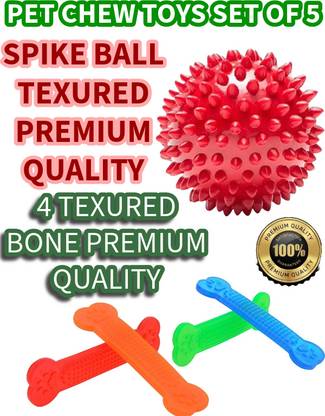 SUPER PREMIUM TOY SET COMBO SPIKE BALL, RUBBER BONE (MULTICOLOR) Silicone Rubber Toy For Dog & Cat