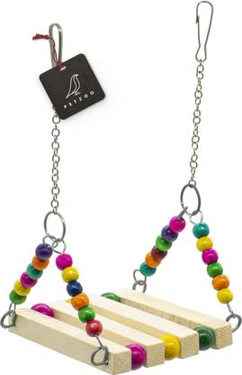 PETZOO Wooden Swing Multicolor Perch for Bird Cage Resting Toy For Parrots Wooden Chew Toy, Training Aid, Perch For Bird