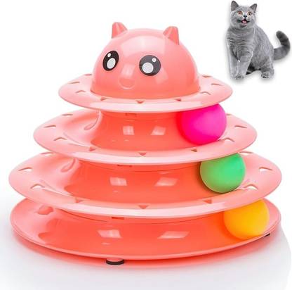 PetFur Cat Toy 3 Level Towers of Circle Roller with Moving Balls Play for Cat Plastic, Rubber Fetch Toy For Cat