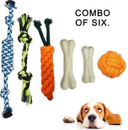 Bones UP Combo of 6 Dog Chew Cotton Rope Toys for Puppy Ideal for Playing, Chew and Fetch Cotton Chew Toy, Tug Toy, Fetch Toy For Dog