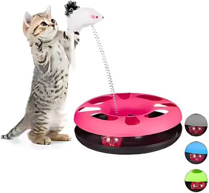 Petfun Cat Happy Circle with Spinning Ball, Bell & Teasing Stick for Cats & Kittens Plastic Training Aid, Tug Toy For Dog & Cat