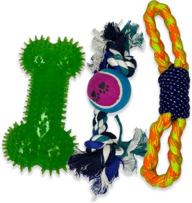 Mr n Mrs Pet Rubber, Cotton Chew Toy, Ball, Bone, Tug Toy For Dog