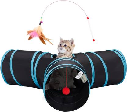 Emily Pets Cat Tunnel Tube Toys 3 Way Collapsible, Tunnels for Indoor Cats, for Cat, Kitty Polyester Training Aid For Cat
