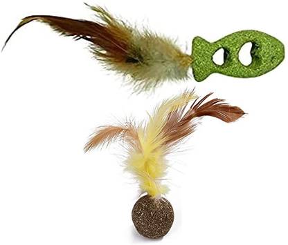 Pet Needs Funny Playing Catnip Cat Toy with Feather for Cats- Small (Ball Fish ) Wooden Training Aid For Cat