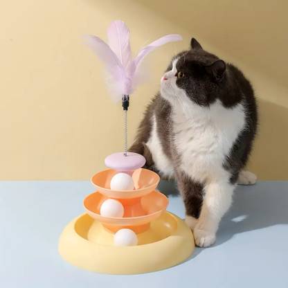 DogTrust Cat Three Layer Turntable Toy Educational Play Track Tower Cat Plastic Fetch Toy For Cat