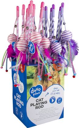 Duvoplus Cat Playing Rod - Catchy Rope Ball Mix - Multi Colors Cotton, Wool Ball, Stick, Training Aid For Cat