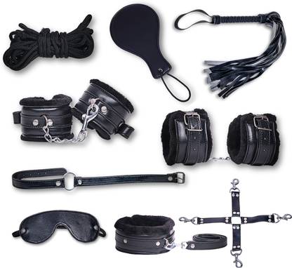 cinrada Handcuff Role Play kit (black) Activity Set for Spice up Their Honeymoon Leather Soft Toy For Dog