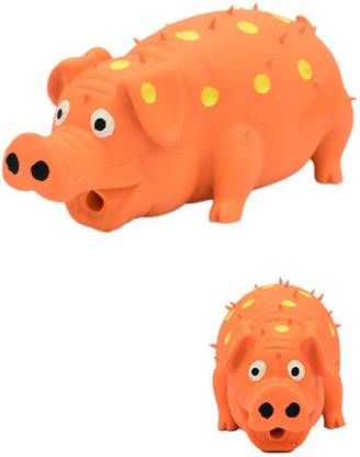 Lyla Dog Chew Toy, Pet Interactive Durable Rubber Grunting Pig Squeaky Dog Toy Orange Polyester Soft Toy For Dog & Cat