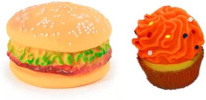 PETZ R US Pet Squeaky Burger Pancake Chew Toy Non-Toxic Interactive Toy (Multicolor) TPR Rubber Chew Toy, Squeaky Toy For Dog & Cat