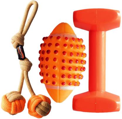 FURRY TAILS Rubber Chew Toys Combo of 3, Tough Natural Rubber Puppy Chew Toys Rubber, Cotton Rubber Toy For Dog