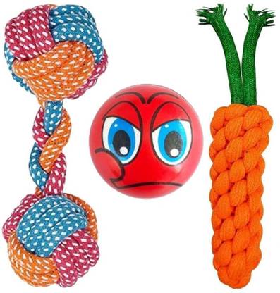 YOUHAVEDEAL Set of 3 Dog Toys – Rope Tug Toy, Foam Ball and Carrot Chew Toy | Teeth Cleaning Cotton Tug Toy, Fetch Toy, Soft Toy, Ball, Training Aid, Chew Toy For Dog