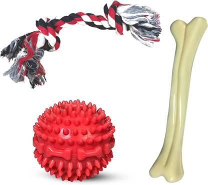 jazzyhood 3 in 1 Dog toys for pets - Hard Spike Ball, Nylon Bone, 2 Knot Rope Toy Cotton, Nylon, Rubber Ball, Bone, Chew Toy, Fetch Toy, Tug Toy, Training Aid For Dog