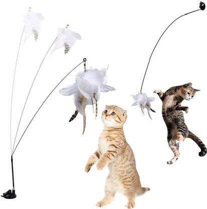 Qpets Cat Teaser Rod Toy for Kittens Cat Toy Interactive for Indoor Cat Wand, Cat Toys Plastic Stick For Cat