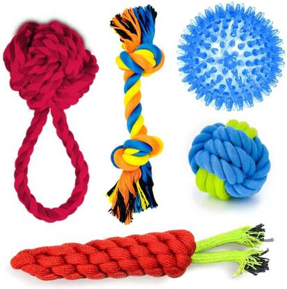 PETZLUV YOUHAVEDEAL 5 Pack Rope Dog Toy Set for Small and Medium Dogs |Teething Cleaning Cotton Tug Toy, Ball, Fetch Toy, Training Aid, Squeaky Toy, Chew Toy For Dog