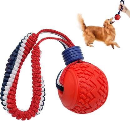 SERPLEX Dog Chew Toy Ball Tug Ball for Teething Dental Cleaning with Nylon Loop Handle Nylon Tug Toy For Dog