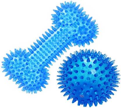 W9 Pet Products Squeaky Chew Bone with Ball Toy Rubber Toy for Small Puppy (BLUE) Rubber Bone, Chew Toy, Fetch Toy, Squeaky Toy, Rubber Toy For Dog
