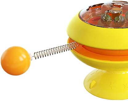 Lyla Cat Turntable Ball Catnip Toys Pet Interactive Toy with Suction Cup Yellow Wooden Soft Toy For Dog & Cat