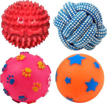 jazzyhood Ultimate Dog Ball Toys : 4-in-1 Pack of Dog Chew balls-Perfect Playtime for Pets Cotton, Rubber Ball, Chew Toy, Tug Toy, Training Aid, Fetch Toy For Dog & Cat