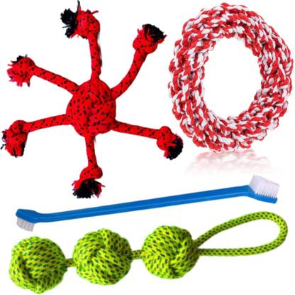 YOUHAVEDEAL Dog Chew Toys For Pets Adult Toys Pack of 4 Rope Toys For Aggressive Chewers Cotton, Rubber Tug Toy, Ball, Training Aid For Dog