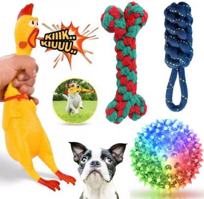 PETZLUV YOUHAVEDEAL Squawking Chicken Squeeze Dog Toy(Large)| Chew Rope Combo Toys Cotton, Rubber Ball, Chew Toy, Rubber Toy, Training Aid, Tug Toy For Dog