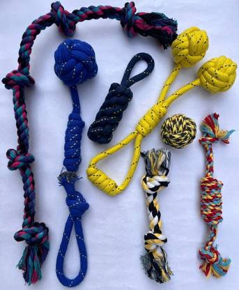 WAGGY TAILS Interactive Aggressive Dog Toys + Rope Toys for Small & Medium Dogs 7in1 Combo Cotton Chew Toy, Training Aid, Ball, Tough Toy For Dog