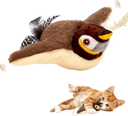KIDOLOGY Rechargeable Flapping Bird Cat Toy with Catnip | Chirping & Interactive Fun Polyester, Microfibre Plush Toy For Cat