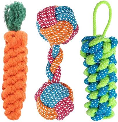 JAPIN Combo of 3 Durable Pet Teeth Cleaning Cotton Chew Toy For Dog & Cat Cotton Chew Toy For Dog & Cat