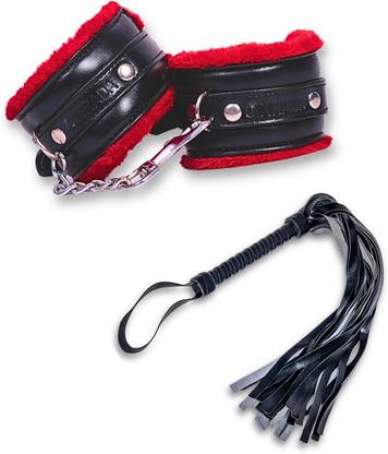 cinrada Red and black handcuff and flogger Leather Soft Toy For Dog