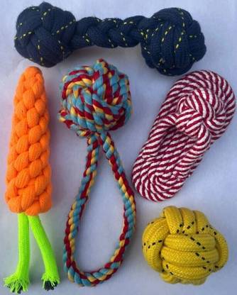 WAGGY TAILS Dog Rope Toy, Interactive Pet Chew Toys Set, Washable Teeth Cleaning 5in1 Combo Cotton Ball, Chew Toy, Training Aid For Dog