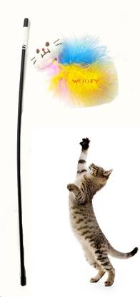 Woofy Cats Interactive Teaser Plastic Rod with cat face Feather Play Toy for cats Plastic Stick For Cat