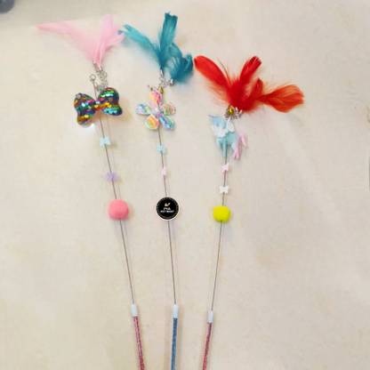 PSK PET MART Random design 1pcs Feather Cat Wand Bell Kitten Interactive Toy Plastic Stick For Cat