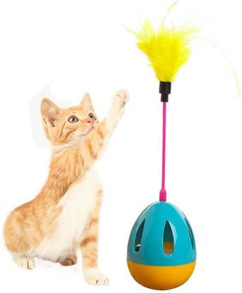 Petfun Feather Teaser & Treat Dispenser | Interactive Rolling Toy for Kittens Plastic Training Aid For Dog & Cat