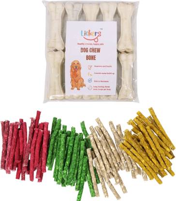 LICKERS Combo of Rawhide Mix Flavor Munchy Sticks and Dog Chew Bone 4 inch 10pc Chicken, Mint Dog Treat