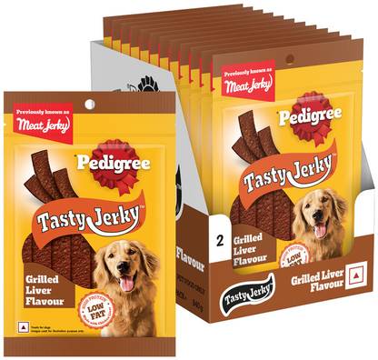 PEDIGREE Meat Jerky Grilled Liver Adult Dog Meaty Treat - 80 gm (Pack Of 12) Liver Dog Treat