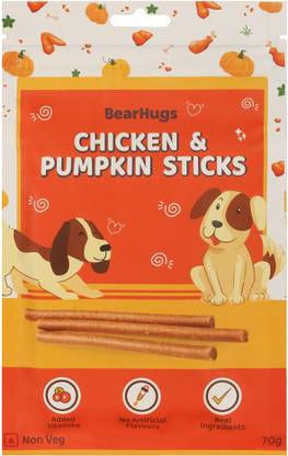BearHugs Soft & Chewy Sticks Chicken & Pumpkin Treat Perfect for Dogs (Pack of 1, 70 gm) Chicken Dog Treat