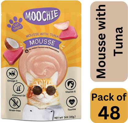 Moochie Food Grain-Free Gravy Cat Treat Mousse with Tunna.(48Pouch X 85g) Chicken, Tuna, Salmon Cat Treat