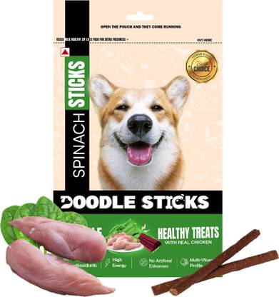 Nootie Doodle Sticks for All Breads Healthy Treats with Real Chicken (Spinach Sticks) Fruit Dog Treat