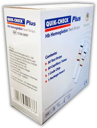 Grasshopr Quik check plus Hb Hemoglobin Test Strips - Pack of 50 Test Strips Ph Test Strip