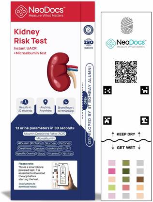 Neodocs Kidney Risk Test Kit | Results in 30 secs | Track 13 Parameters | ACR & Protein Ph Test Strip
