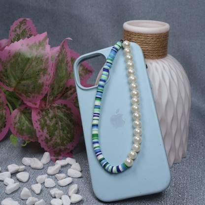 Threads & Beads Phone charm with Pearl & fimmo chip,aqua forest Phone Charm