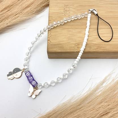 Oralia Cute BTS Designed Crystal Glass Beads Phone Charm Strap | Key chain | Bag Charm Phone Charm