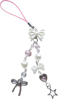 SNOWY SHOP Pink Silver Bow – Pendant Wristlet Strap & Mobile Accessory for Girls & Women Phone Charm