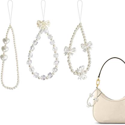 gustave 3pcs Stylish Beaded Phone Charms Chains Set with Bow and Pearl Accents Phone Charm