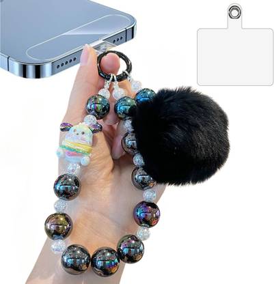 Hofason Pompom Lanyards for Women Universal Phone Pearl Lanyard Keychain Mobile Beads Phone Charm