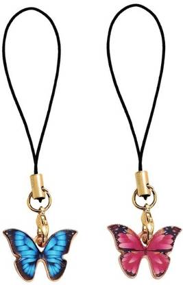 KIPZO Pack of 2 Butterfly Keychain phone Charm Pendant DIY Jewellery girls Straps Phone Charm