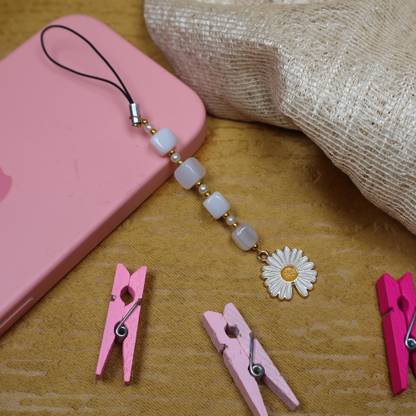 ThreadsandBeads White With White Daisy Phone Charm