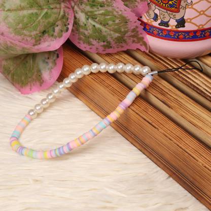 Threads & Beads Phone charm with Pearl & fimmo chip,pastle rainbow Phone Charm