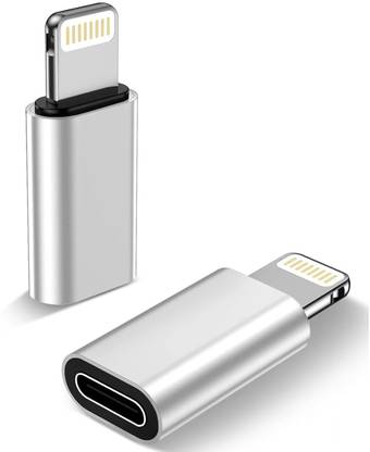 HaiFan Silver Lightning 8 Pin Male to Type C Female OTG Adapter -Fast Charging & Data Transfer Phone Converter