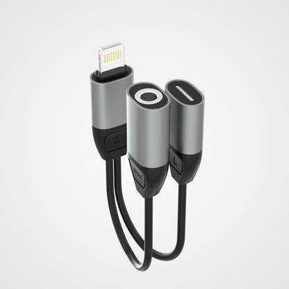DUDAO gray, Black 2 in 1 Lightning to Lightning Adapter Cable with Audio and Charging Jack Splitter Phone Converter